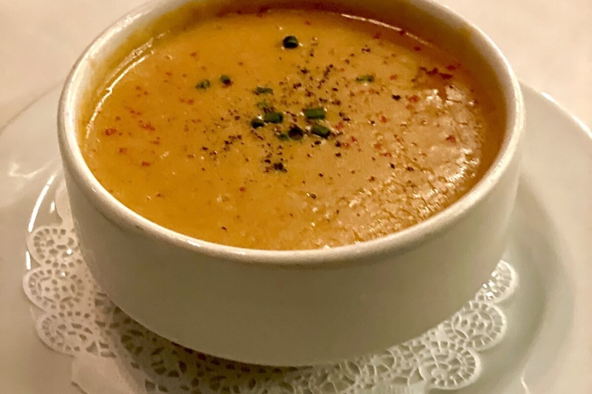 A steaming hot bowl of Lobster Bisque from Ocean Prime Beverly Hills restaurant.